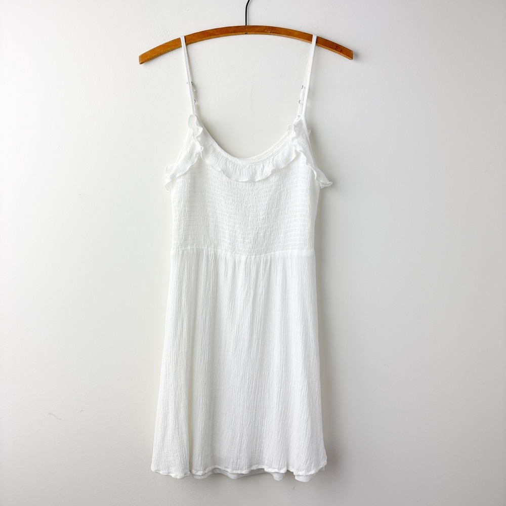 Becool Smocked Dress Womens Small Ivory Flowy Boho Summer‎ Sundress Ruffle Beach